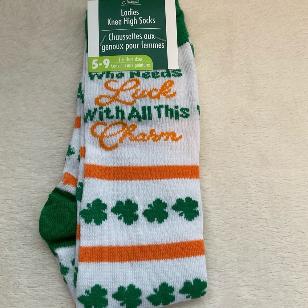 Lucky Charm Green and Orange Knee High Socks